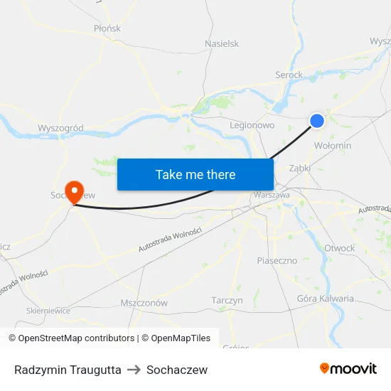 Radzymin Traugutta to Sochaczew map
