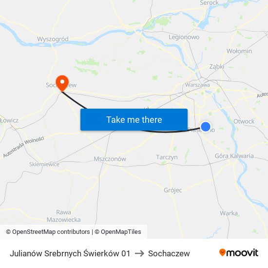 Julianów Srebrnych Świerków 01 to Sochaczew map