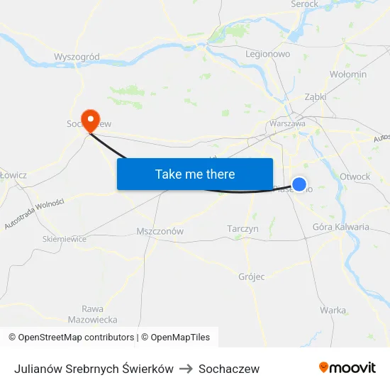 Julianów Srebrnych Świerków to Sochaczew map