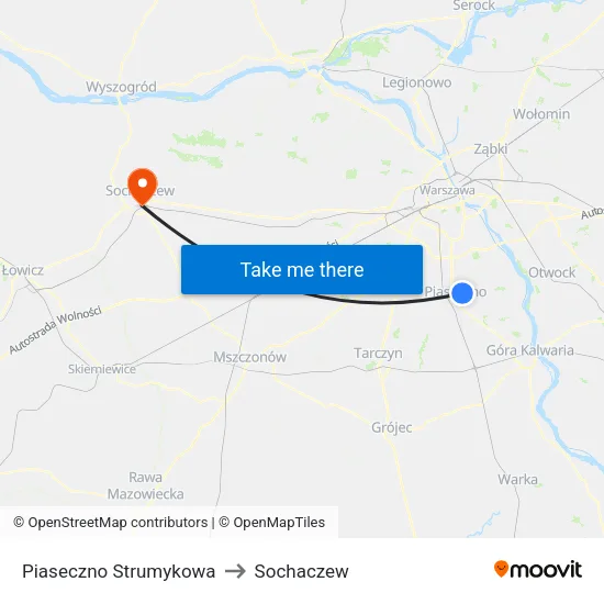 Piaseczno Strumykowa to Sochaczew map