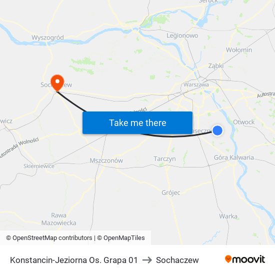 Konstancin-Jeziorna Os. Grapa 01 to Sochaczew map