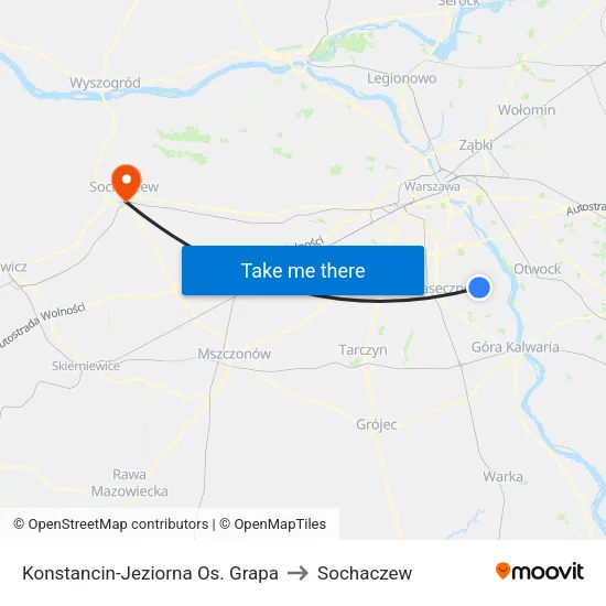 Konstancin-Jeziorna Os. Grapa to Sochaczew map