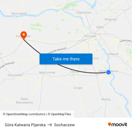 Góra Kalwaria Pijarska to Sochaczew map