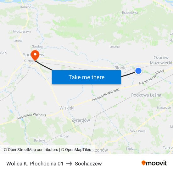 Wolica K. Płochocina to Sochaczew map