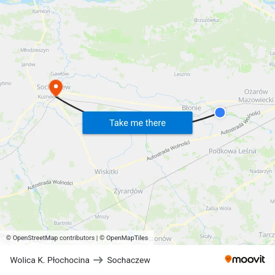 Wolica K. Płochocina to Sochaczew map