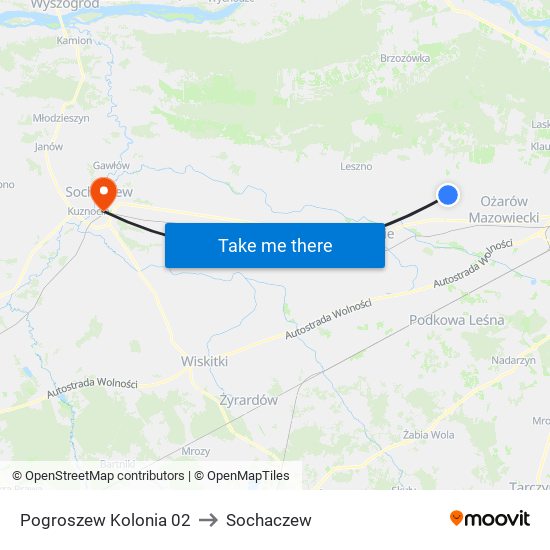 Pogroszew Kolonia 02 to Sochaczew map