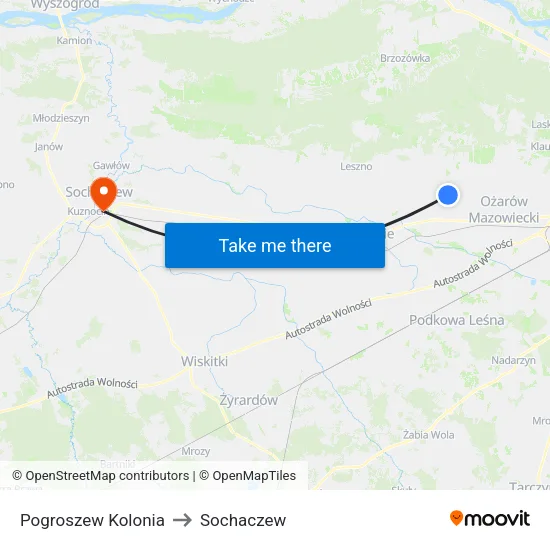 Pogroszew Kolonia to Sochaczew map