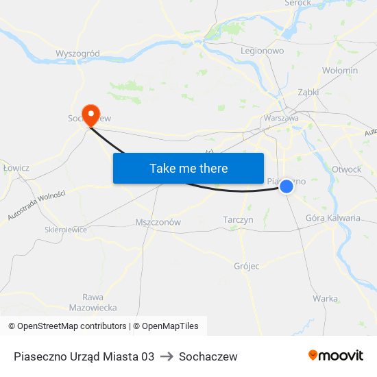 Piaseczno Urząd Miasta to Sochaczew map