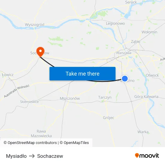 Mysiadło to Sochaczew map