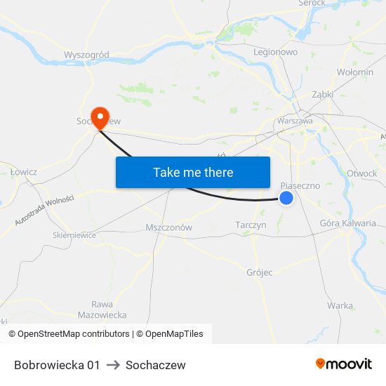 Bobrowiecka to Sochaczew map