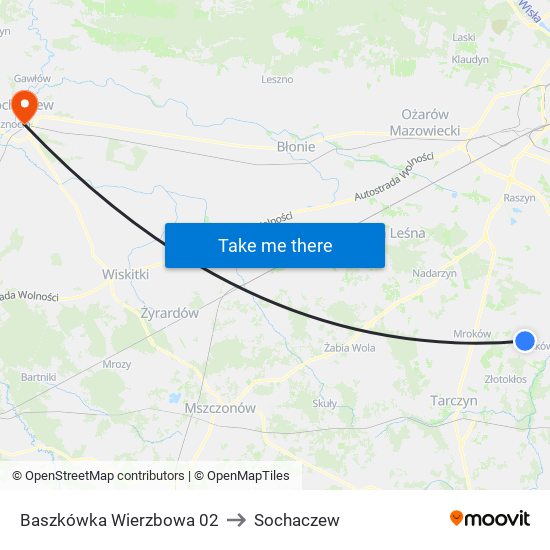 Baszkówka Wierzbowa to Sochaczew map