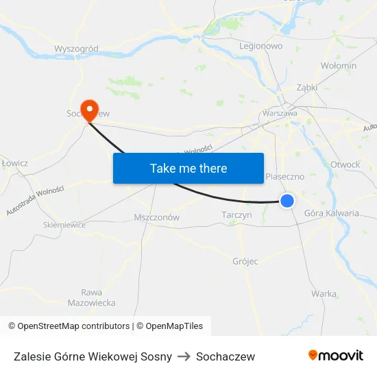Zalesie Górne Wiekowej Sosny to Sochaczew map