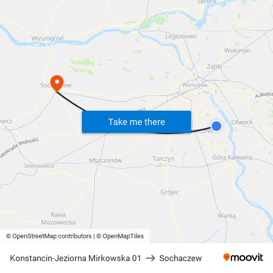 Konstancin-Jeziorna Mirkowska 01 to Sochaczew map