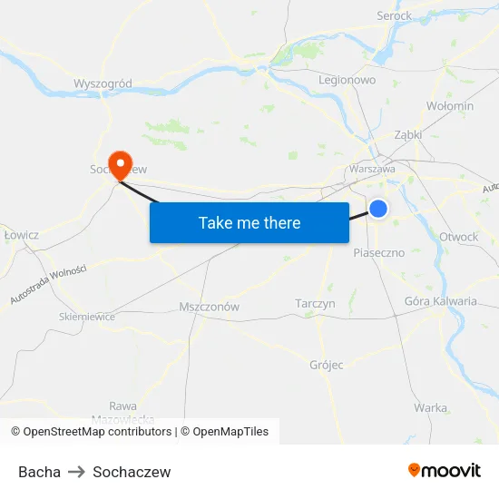 Bacha to Sochaczew map