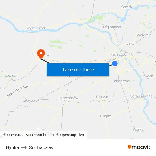 Hynka to Sochaczew map