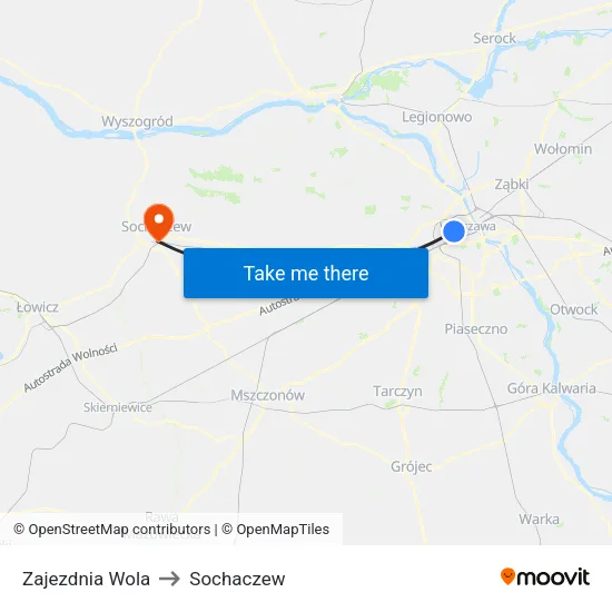 Zajezdnia Wola to Sochaczew map