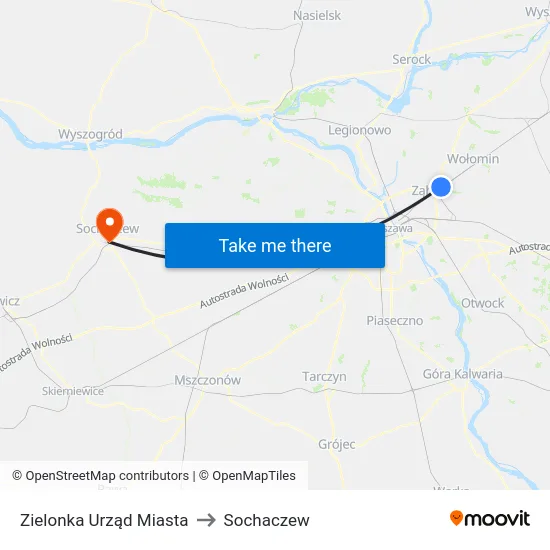 Zielonka Urząd Miasta to Sochaczew map