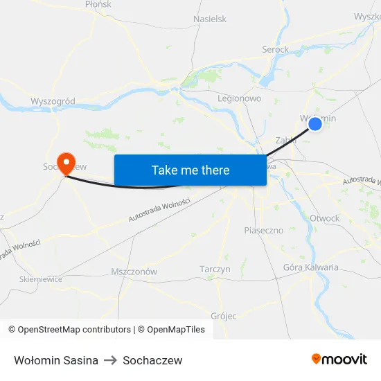 Wołomin Sasina to Sochaczew map