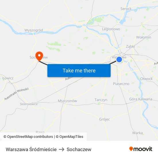 Warszawa Śródmieście to Sochaczew map