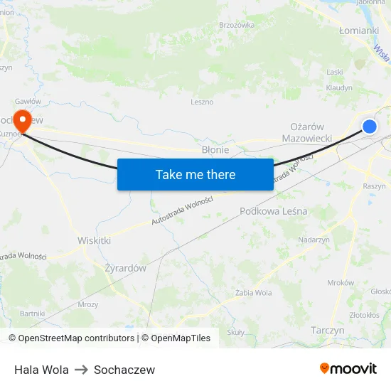 Hala Wola to Sochaczew map