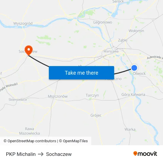 PKP Michalin to Sochaczew map