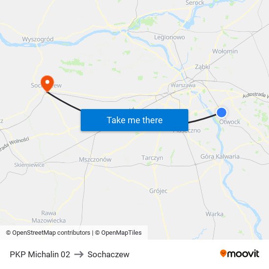 PKP Michalin to Sochaczew map