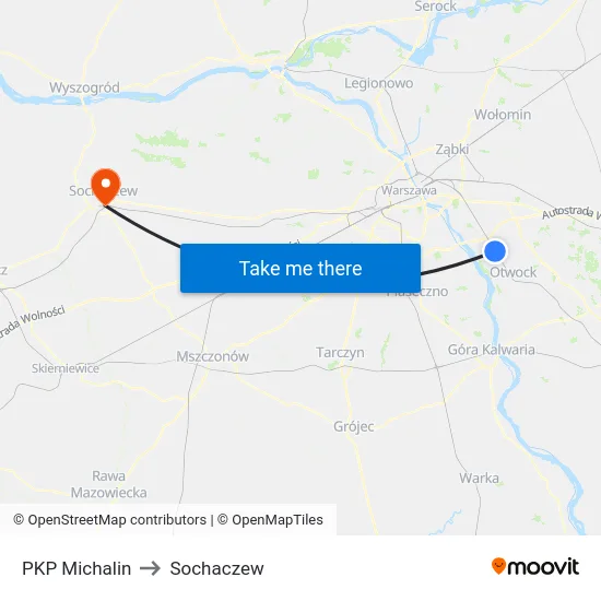 PKP Michalin to Sochaczew map