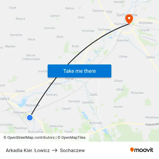 Arkadia Kier. Łowicz to Sochaczew map