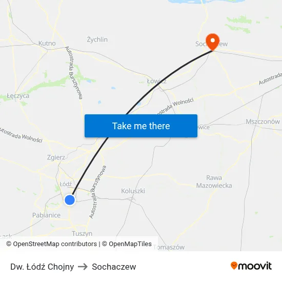 Dw. Łódź Chojny to Sochaczew map