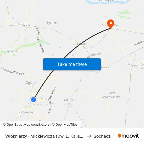 Włókniarzy - Mickiewicza (Dw. Ł. Kaliska) to Sochaczew map