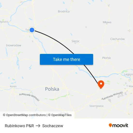 Rubinkowo P&R to Sochaczew map