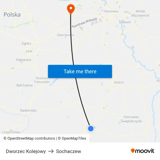 Dworzec Kolejowy to Sochaczew map