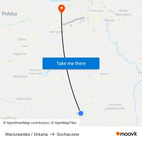 Warszawska / Orkana to Sochaczew map