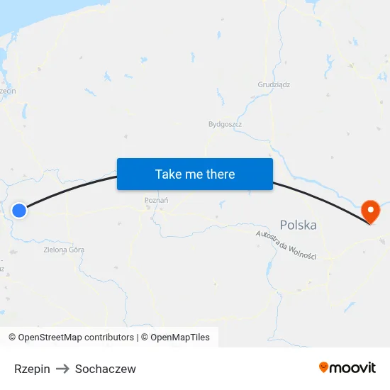 Rzepin to Sochaczew map