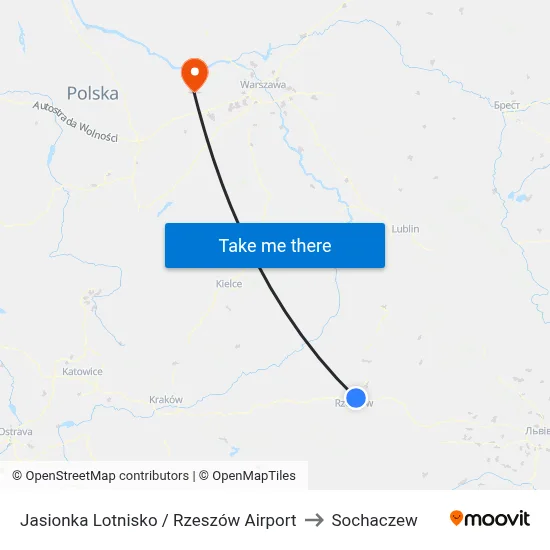 Jasionka Lotnisko / Rzeszów Airport to Sochaczew map
