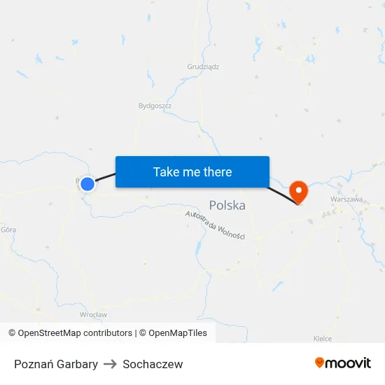 Poznań Garbary to Sochaczew map