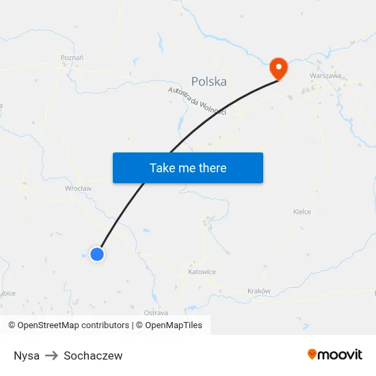 Nysa to Sochaczew map