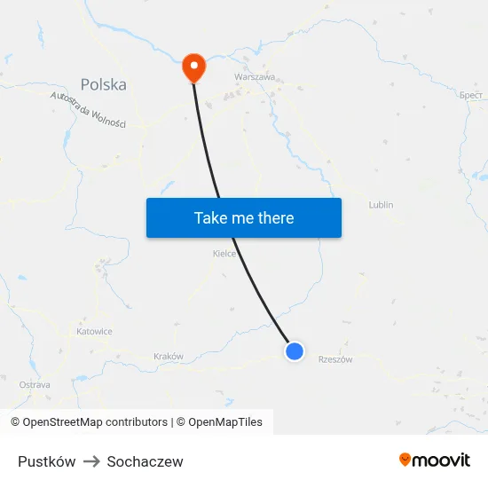 Pustków to Sochaczew map