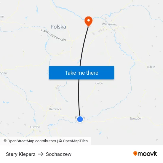Stary Kleparz to Sochaczew map