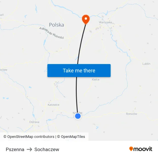Pszenna to Sochaczew map