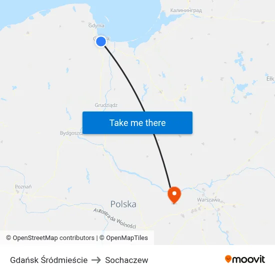 Gdańsk Śródmieście to Sochaczew map