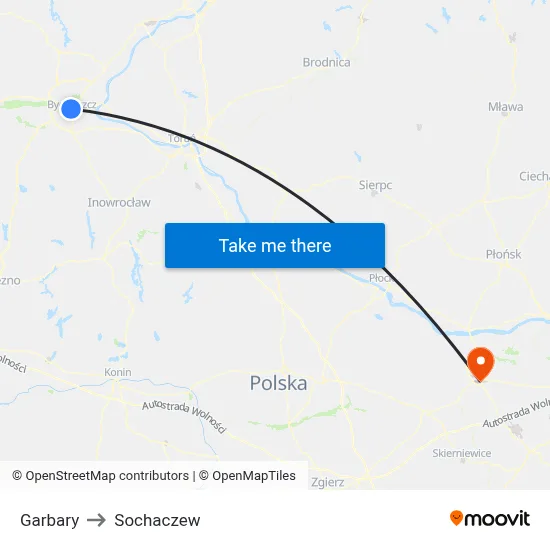 Garbary to Sochaczew map