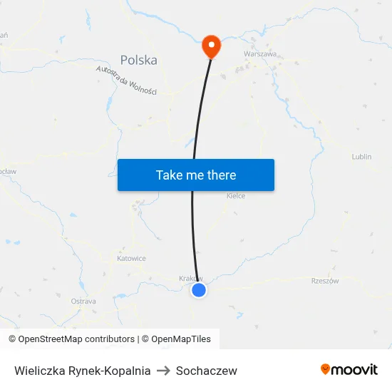 Wieliczka Rynek-Kopalnia to Sochaczew map