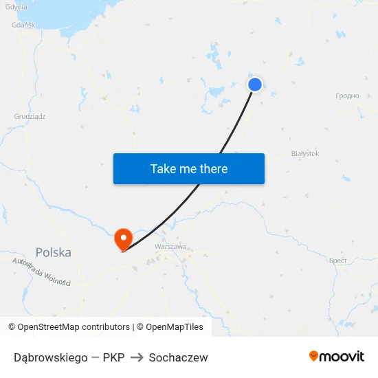 Dąbrowskiego — PKP to Sochaczew map