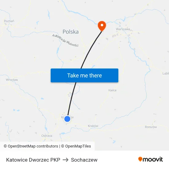 Katowice Dworzec PKP to Sochaczew map