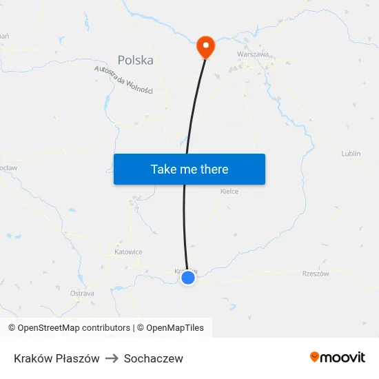 Kraków Płaszów to Sochaczew map