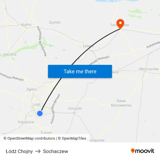 Łódź Chojny to Sochaczew map