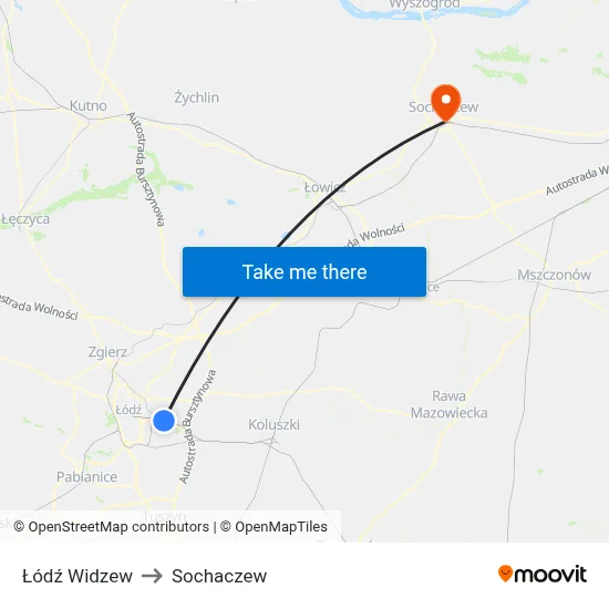 Łódź Widzew to Sochaczew map