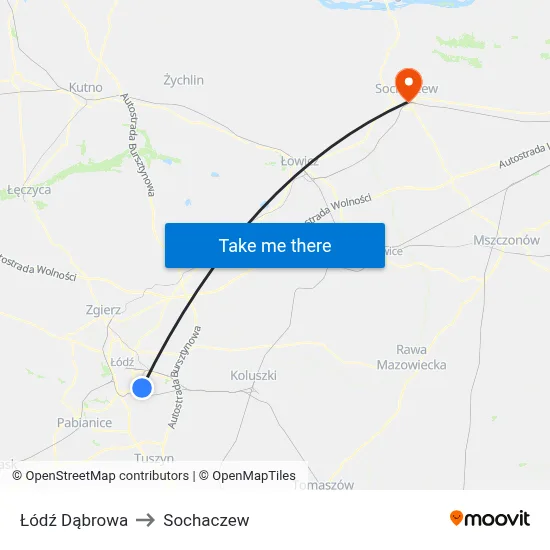 Łódź Dąbrowa to Sochaczew map