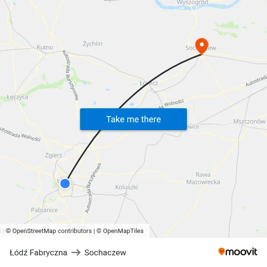 Łódź Fabryczna to Sochaczew map